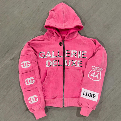 Buy 2025 Streetwear Vintage Stone Washed Oversized Boxy Cropped Embroidered Zip Up Studded Rhinestone Hoodie with Pockets online manufacture