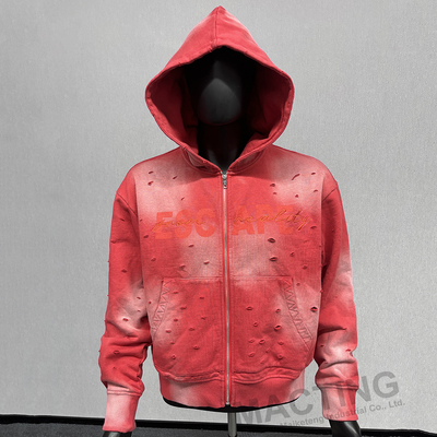 Buy Custom Oversized Acid Wash Sun Fade Ripped Distressed Zip Up Boxy Cropped Hoodie online manufacture