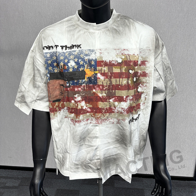 Buy Custom Streetwear Color Block Panel Stitched Boxy Distressed T-Shirt Man Sun Faded Tee Patchwork online manufacture