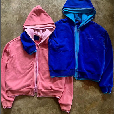 Buy Custom Hoodies Heavy Weight Cotton French Terry Cropped Boxy Double Three Layers Zipper Hoodie for Men online manufacture