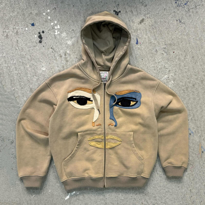 Buy Custom Thick Heavy 100% Cotton Acid Wash French Terry Distressed Patch Work Embroidery Zip Up Hoodies Men online manufacture