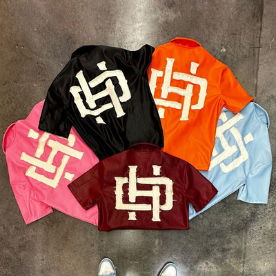 Buy Custom Streetwear Hip Hop Heavyweight Distressed Applique Patch Zip Up Faux Pu Leather Jacket T Shirt for Men online manufacture