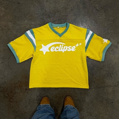 Buy Custom Logo Printing French Terry Heavyweight Boxy Cropped T Shirt Men Retro Football Jersey online manufacture