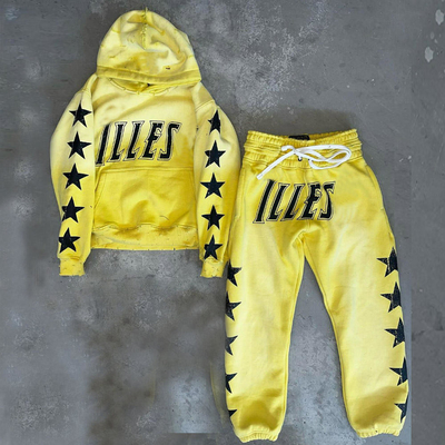 Buy Custom Mens Two-Piece Set Heavyweight Pullover Printed Distressed Vintage Acid Wash Tracksuit online manufacture