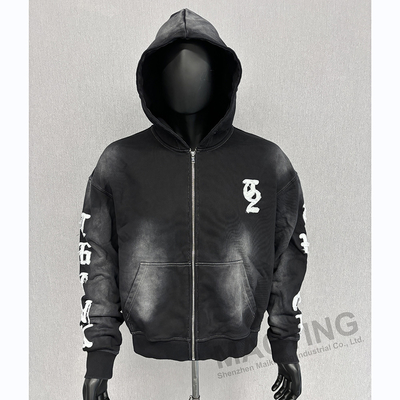 Buy Custom Logo Oversized Boxy Fit Cropped Zip Up Hoodies Heavyweight Vintage Washed Distressed Embroidery Hoodie online manufacture