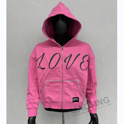 Buy Custom Y2K Streetwear 100% Cotton Heavyweight Oversized Hoodies Silk Screen Printing Rhinestone Boxy Zip Up Hoodie online manufacture
