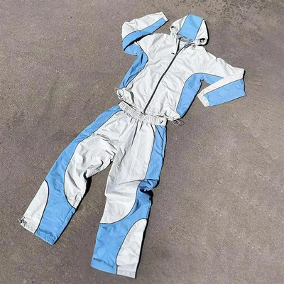 Buy Custom Sweatsuit Embroidery Zip Up Jacket Jogger Sets Color Block Nylon Sweat Pants Windbreaker Tracksuit for Men online manufacture