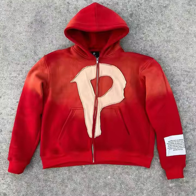 Buy Custom Vintage Faded Oversized French Terry Boxy Cropped Hoodie Mens Distressed Applique Embroidery Acid Wash Zip Up Hoodie online manufacture