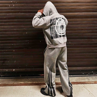 Buy Custom Screen Print Rhinestone Tracksuits Zipper Acid Wash Sweatsuit Vintage Hoodie Track Sweatpants and Hoodie Set for Men online manufacture