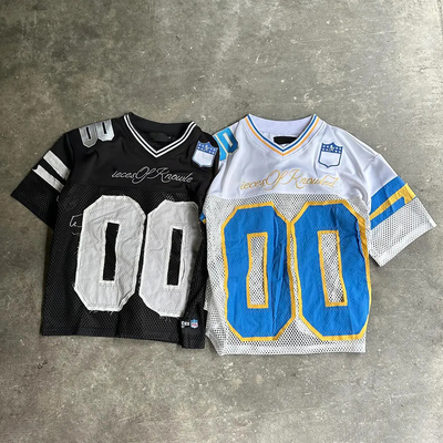 Buy Custom Embroidery Casual Sports Retro American Streetwear Men Cropped Polyester Mesh Soccer T-Shirt Boxy Football Jersey online manufacture