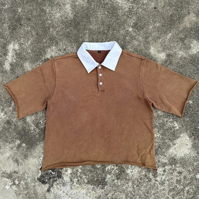 Buy High Quality Manufacturer 100% Cotton Vintage Acid Wash Boxy Cropped T Shirt Custom Homme Short Sleeve Polo T-Shirt for Men online manufacture