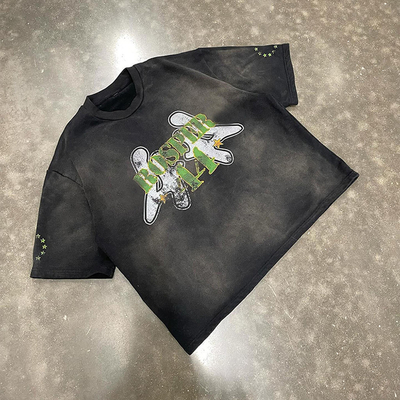 Buy Vintage Acid Washed Tshirt Custom High Quality 100% Cotton Boxy Fit Cropped Printing Sun Faded Graphic T Shirts Men online manufacture