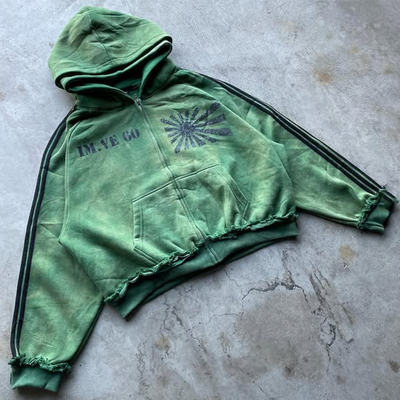 Buy Custom Reversible Reverse Weave Heavy Weight Cotton Distressed Vintage Acid Wash Oversized Boxy Zip Up Double Hooded Hoodie online manufacture