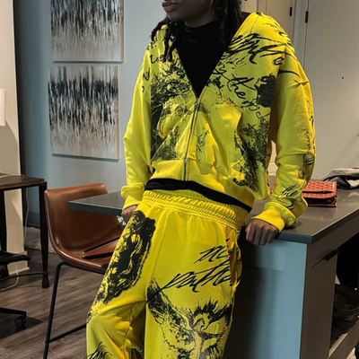 Buy Custom Men Sweatsuit Tracksuits All Over Graffiti Print Vintage Acid Wash Zip Up Hoodies and Sweat Pants Set for Adults online manufacture