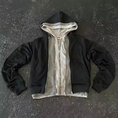 Buy Streetwear Zip Up Hoodie Collar Hooded OEM Custom Three Layers Hoodies for Men online manufacture