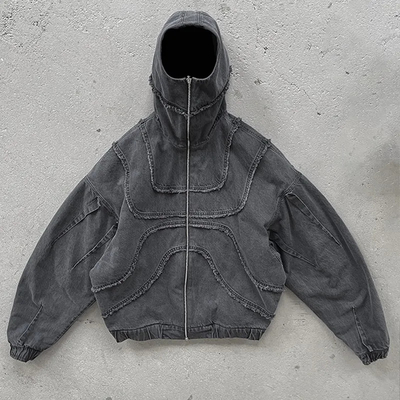Buy Customized Zipper Stone Washed Distressed 100% Cotton Canvas Zip Up Hoodies for Men online manufacture