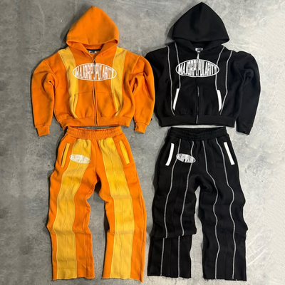 Buy Custom Color Blocked Sweat Suits Patchwork Hoodie and Sweatpants Set Heavyweight Baggy Tracksuits for Men Women online manufacture