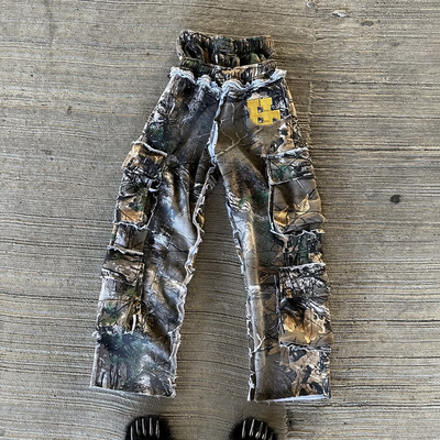 Buy Custom Double Waist Heavyweight Cotton Vintage Acid Wash Sweat Pants Distressed Rhinestone Wide Leg Sweatpants for Men online manufacture