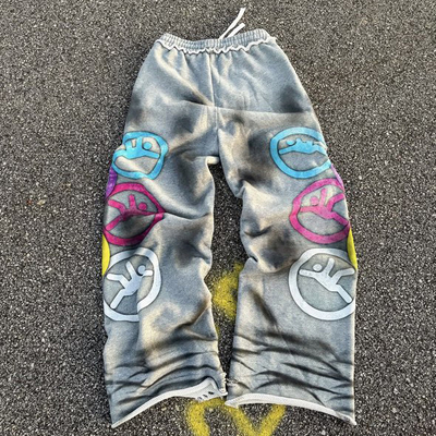 Buy Custom High Quality Heavyweight Cotton Vintage Acid Wash Distressed Ripped Baggy Straight Leg Sweatpants for Men online manufacture