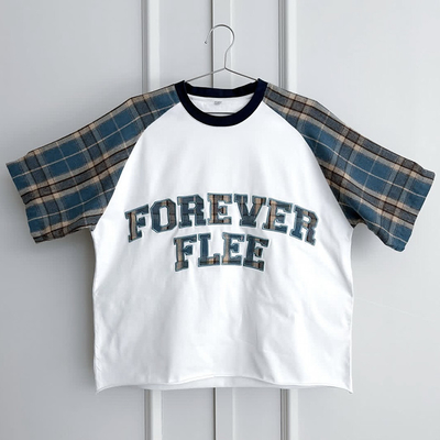 Buy Custom Embroidery Logo High Quality Plaid Raglan Sleeve Flannel Heavy Organic Cotton Oversized Boxy T-Shirt for Men online manufacture