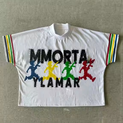 Buy Custom Sublimation Printing Logo Graphic Design Heavy Cotton Tee-Shirt Thick Collar 280 Gsm Dtg Print Boxy Cropped T-Shirt Men online manufacture