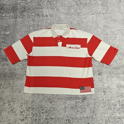 Buy Rugby Retro Football Lapel Oversized T-shirt Boxy Cropped t Shirts Manufacturer Button up 100% Cotton Striped Polo Shirts online manufacture