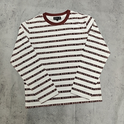 Buy Custom Streetwear High Quality 100% Cotton DTG Printing Ringer Loose Oversized Crewneck Striped Long Sleeve T Shirt Men online manufacture