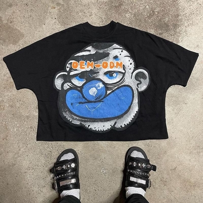 Custom 100-400 gsm 100% Cotton Drop Shoulder Vintage Cropped Boxy Fit T-shirt Men
