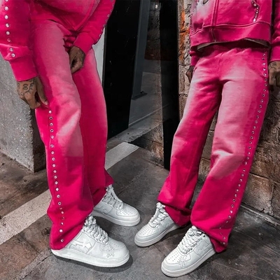 Customized Logo Support Straight Leg Men's Oversized Cotton Acid Washed Sweatpants