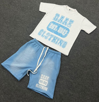 Adults 2 Piece T Shirt and Shorts Set Custom 100% Cotton Summer Tracksuit Sweat Suit