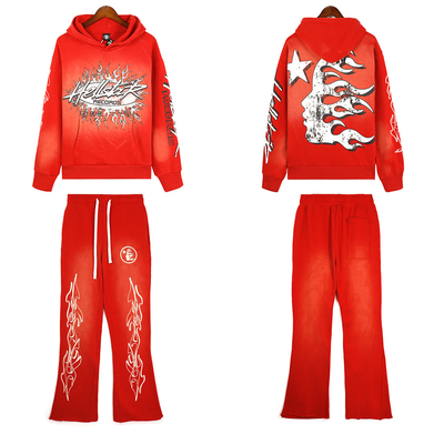 Custom Printing Tracksuit for Men 100% Cotton French Terry Hoodie and Flare Sweatpants Set
