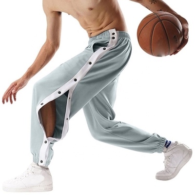 Custom Men's Side Buttons Striped Basketball Training Polyester Open Leg Sweatpants