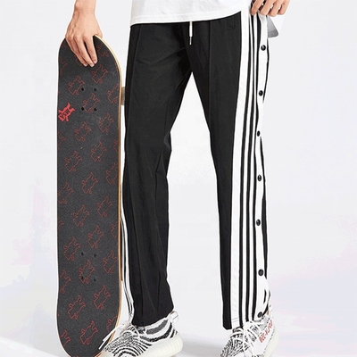 Breathable Men's Custom Street Hip Hop Skateboard Track Pants with Side Stripe and Buttons