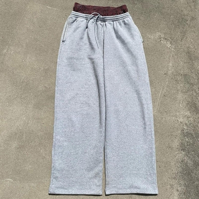 Custom Wide Leg Sweat Pants Cotton French Terry Double Waist Straight Trackpants for Men