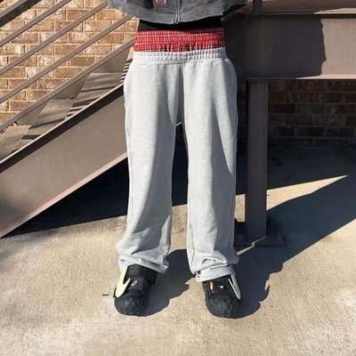 Custom Printed Logo Men's Wide Leg Baggy Sweatpants in French Terry with Double Waist Closure