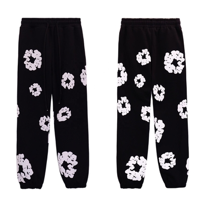 Unisex Street Wear Track Pant Bottom with Custom Kapok Puff Print Logo in Light Wash