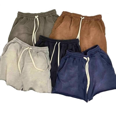 Black Boyfriend Vintage Acid Wash Shorts Raw Edge Heavy Cotton French Terry Fleece Sweat Shorts Men'S Run