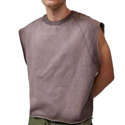 Unisex Heavyweight 100% Cotton Ribbed Crew Neck Raw Hem Cropped Boxy Fit Sleeveless T Shirts