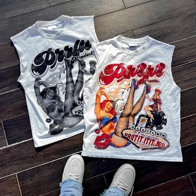 Custom Logo Silk Screen Print Sleeveless T Shirts for Men 100% Cotton Crew Neck Tank Tops