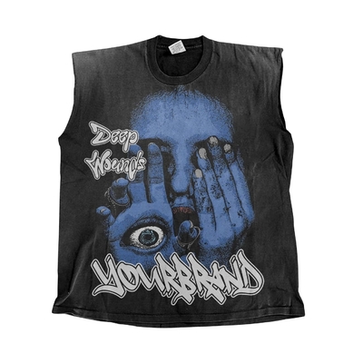 Men's Sleeveless T-Shirt with Custom Logo DTG Print and Vintage Washed Ribbed Design