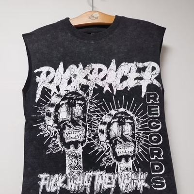 Terry Fabric Custom Hip Hop Oversized Cut Raw Hem Crop Tank Tops Cotton T-shirt for Men