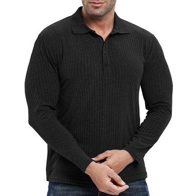 Custom Polo T Shirt Rib Knit Men's Muscle Fit Long Sleeve Workout Tee for Gym and Golf