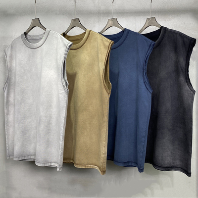 Breathable Hip Hop Style Oversized Cropped Sleeveless T Shirt Vest for Men Vintage