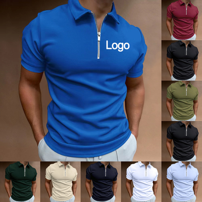 Customized Labels Men's Polo Shirt Breathable Polyester Spandex Zipper Short Sleeve Tops