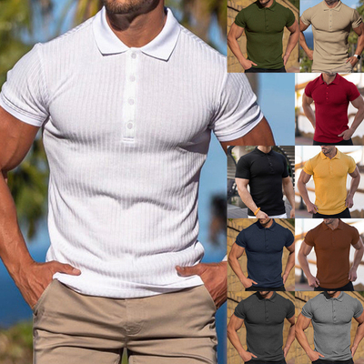 Custom Men's Summer Sports Polo Shirt with Stretch Fabric and Vertical Bar Design