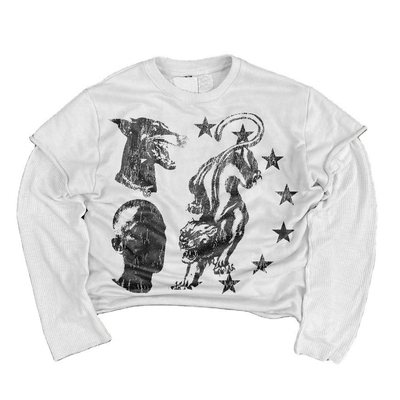 Custom Screen Printing French Terry Double Layer Long Sleeve T-Shirt for Men Colorful