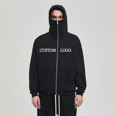 Hooded Collar Winter Warm Cotton Terry Embroidery Masked Ninja Hoodie for Cold Days