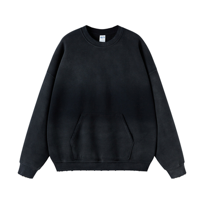 360grams Spray Dyed Plain Dyed Mens Black Worn Washed Crewneck Sweatshirt Regular Sleeves