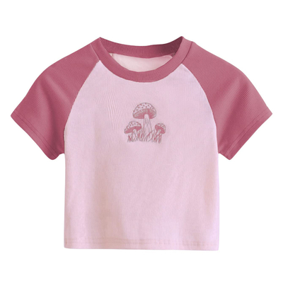 Customize Pattern Type Women's Short Sleeve T-shirt Pink Print Mushroom Sexy Casual