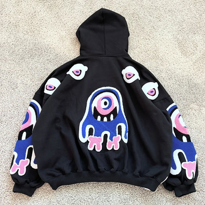 Custom Chenille Patch Thick Hoodie Heavyweight Pullover Sweatshirts Oversized Towel Chenille Embroidery Hoodies For Men